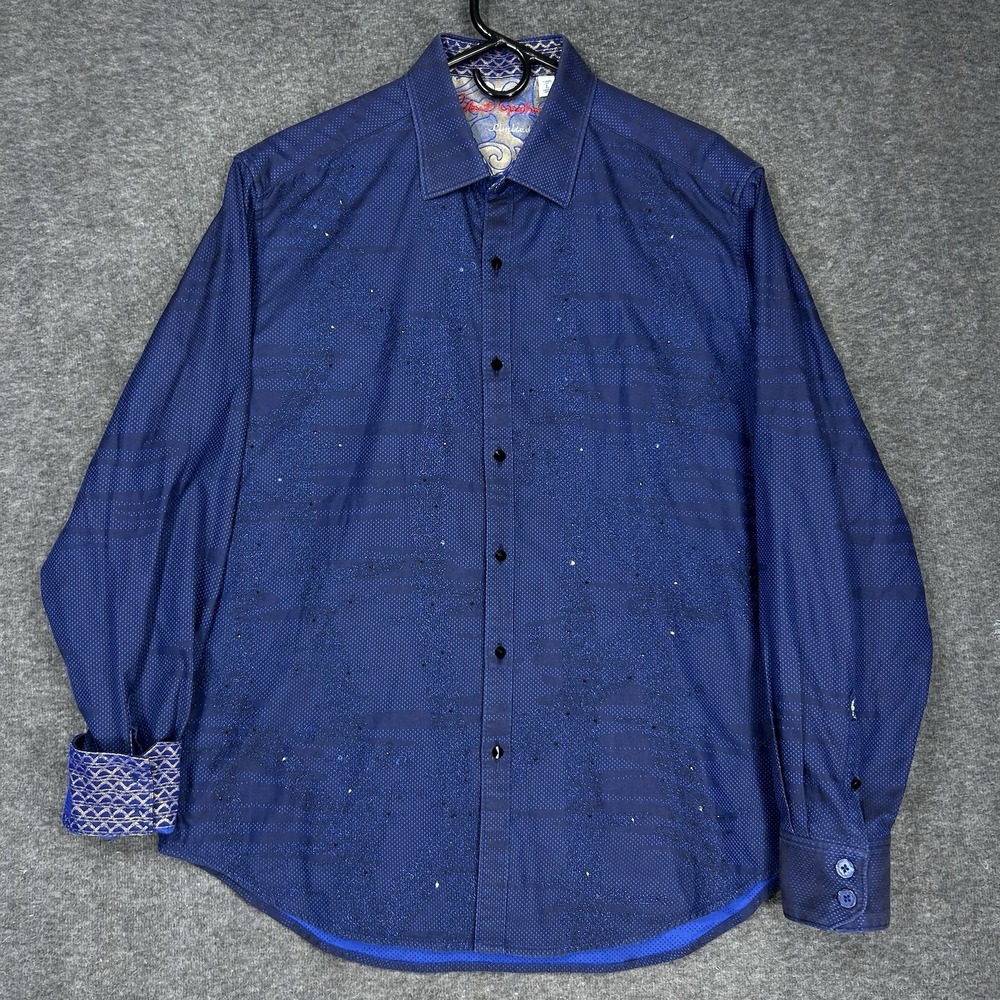 Robert Graham Shirt Mens L Blue Limited Edition Camera Obscura Flip Cuff Club